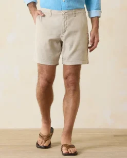 Beach Coast Linen-Blend Flat-Front 8-Inch Shorts