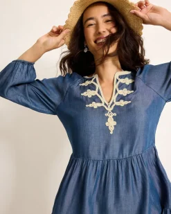 Chambray Embroidered Coverup Dress