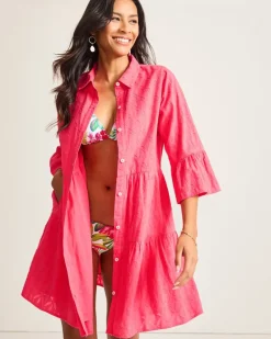 Cotton Clip Jacquard Coverup Shirt Dress