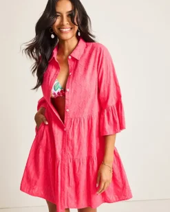 Cotton Clip Jacquard Coverup Shirt Dress