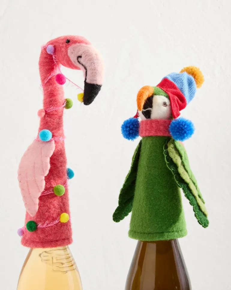 Flamingo & Parrot Bottle Topper Set