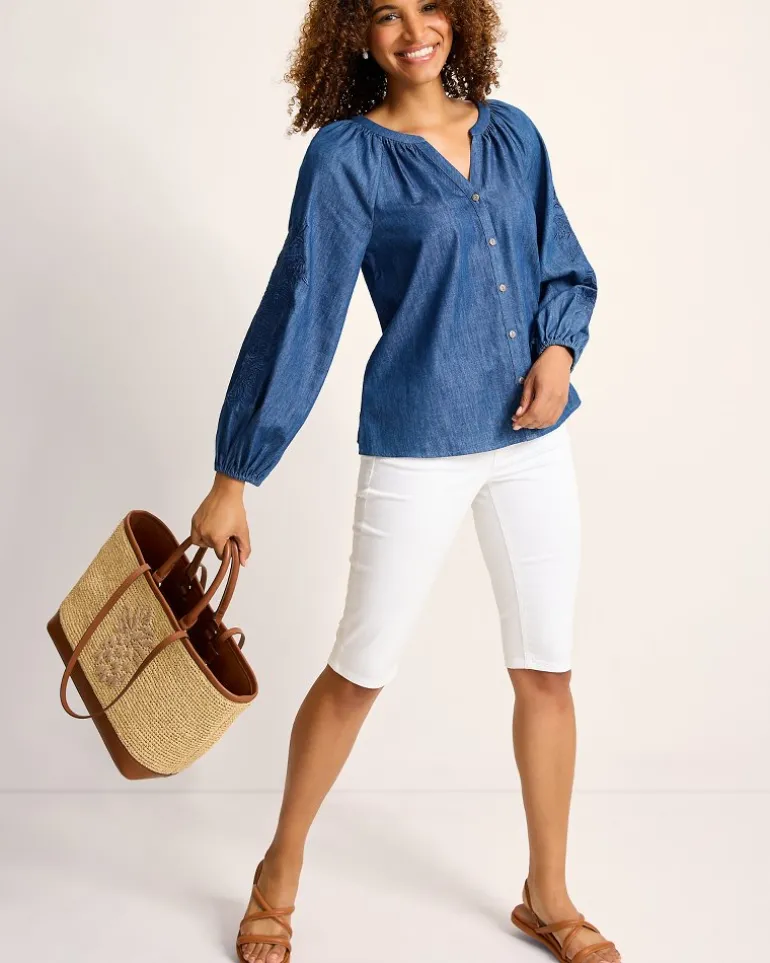 Indigo Cove Embroidered Blouse
