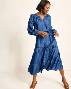 Indigo Cove Embroidered Midi Dress