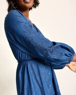 Indigo Cove Embroidered Midi Dress