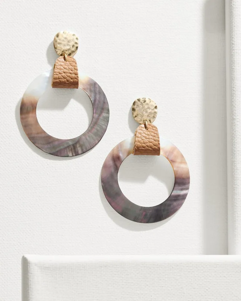 Indigo Shore Grey Shell Drop Hoop Earrings