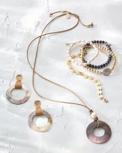 Indigo Shore Grey Shell Drop Hoop Earrings