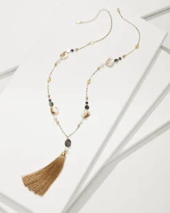 Indigo Shore Mixed Materials Tassel Necklace