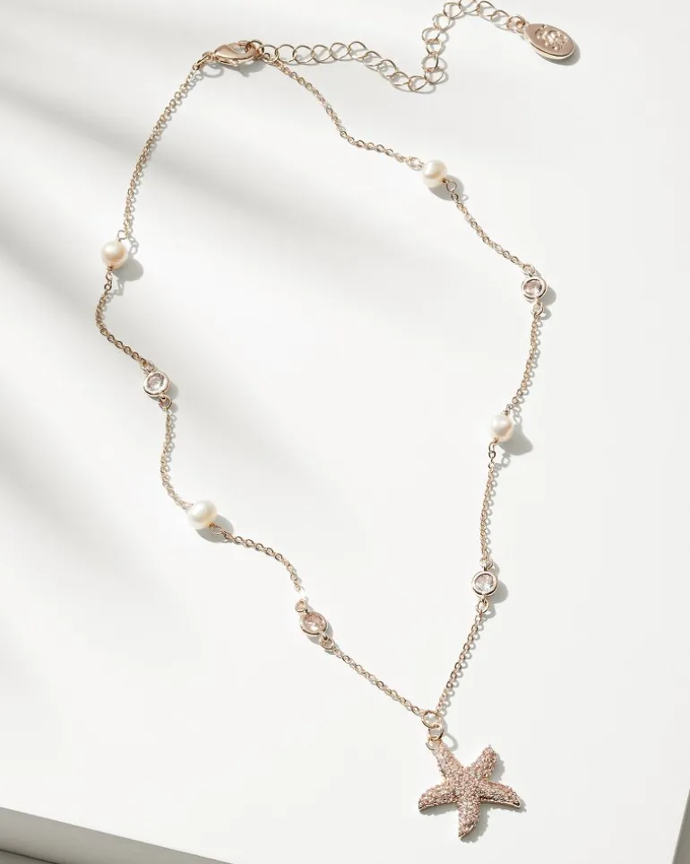 Island Essence Rose Gold Starfish Pearl Necklace