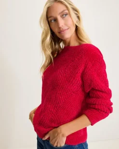 Island Luna Chenille Shell Stitch Boat-Neck Sweater