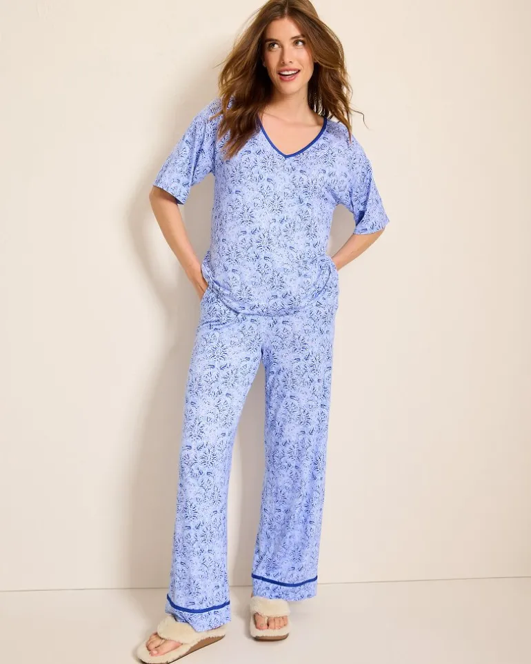 Jersey V-Neck Top & Pants Pajama Set