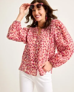 Jeweled Jaguar Pintuck Blouse