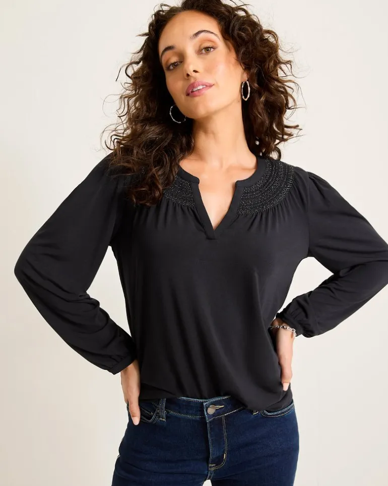 Kauai Long-Sleeve Smocked Top