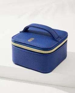 Leah Navy Travel Jewelry Case With Pouch
