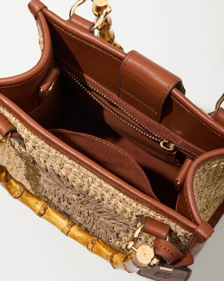 Raffia & Leather Bamboo Mini Tote
