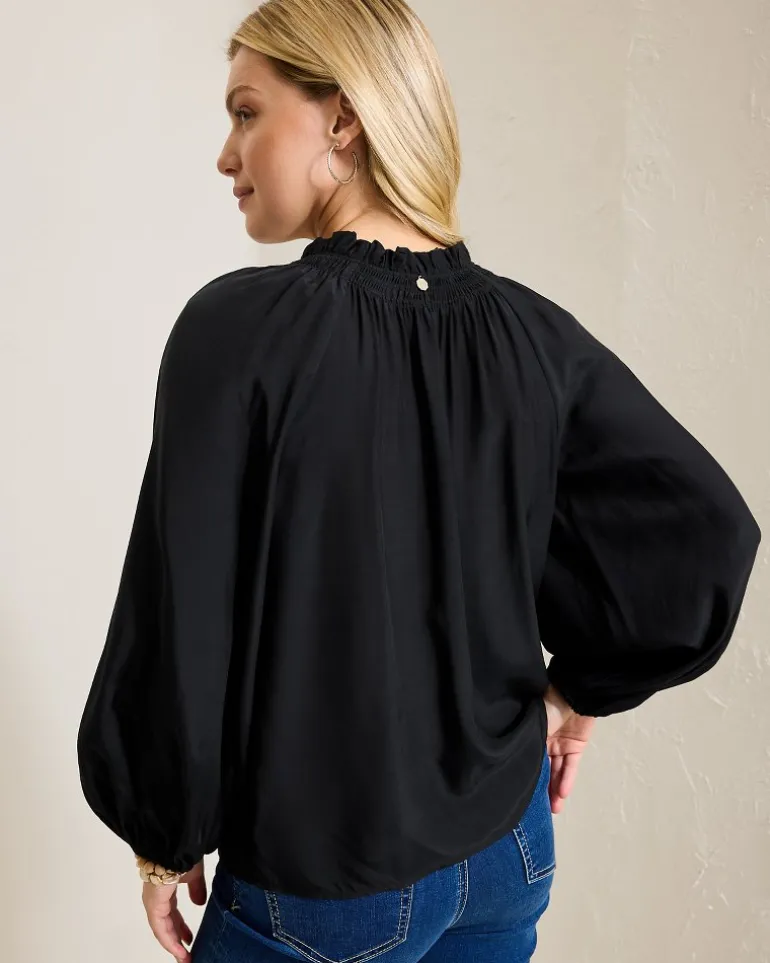 Silky Seas Smocked Peasant Top