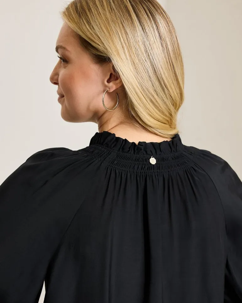 Silky Seas Smocked Peasant Top