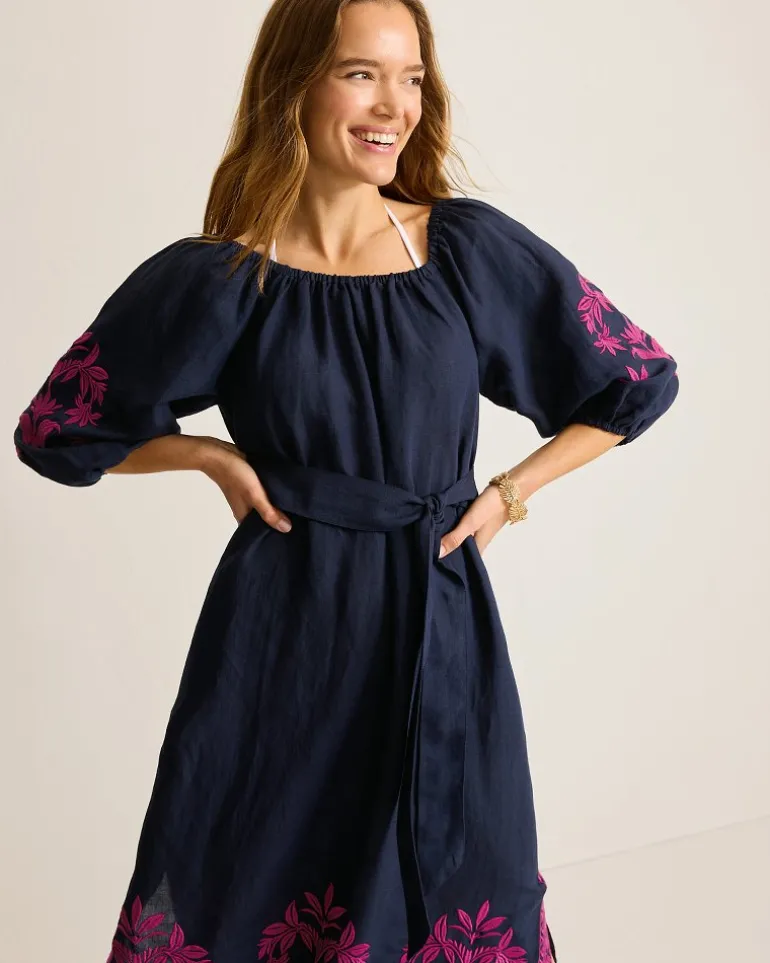 St. Lucia Embroidered Linen-Blend Coverup Dress