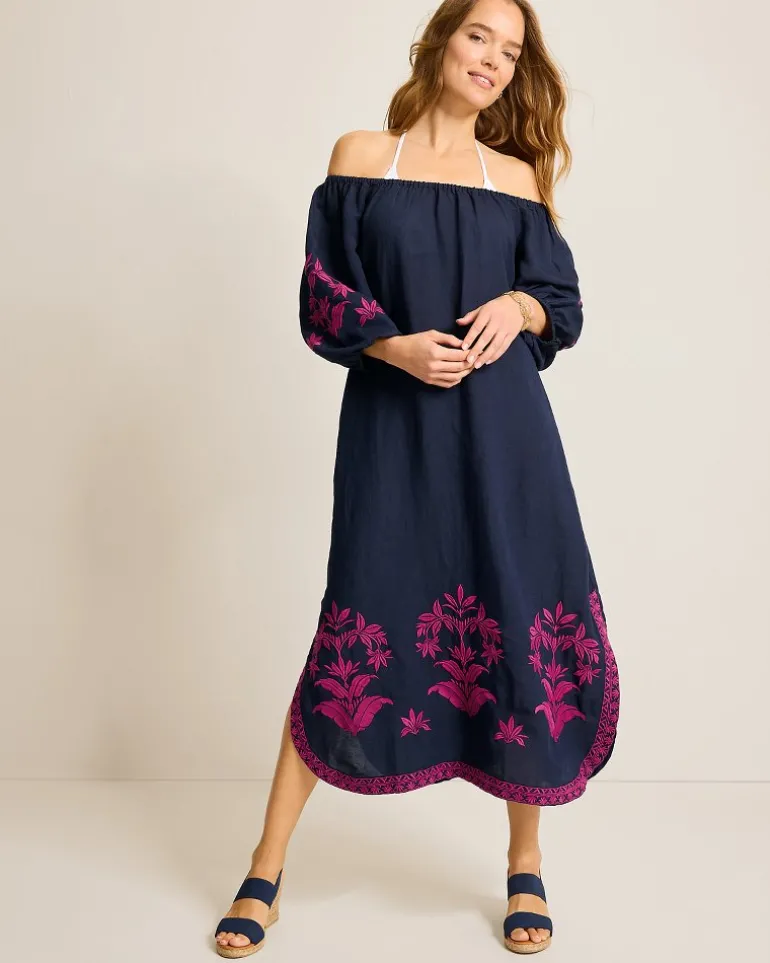 St. Lucia Embroidered Linen-Blend Coverup Dress