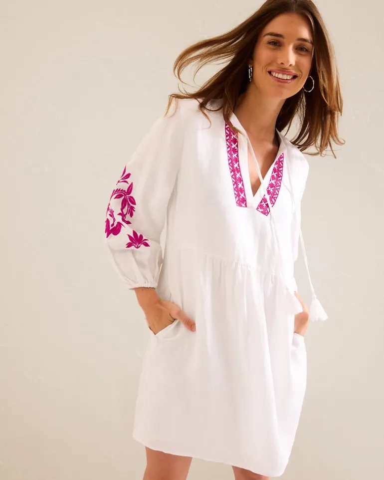 St. Lucia Linen-Blend Floral Embroidered Coverup Dress
