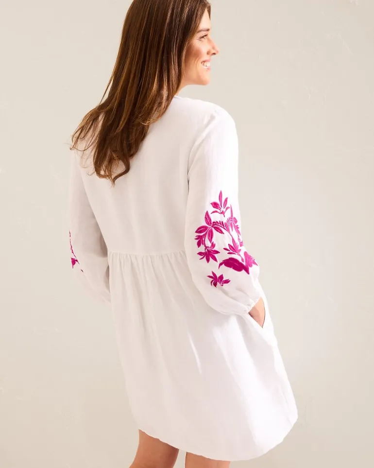 St. Lucia Linen-Blend Floral Embroidered Coverup Dress