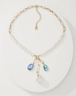 Tidal Treasure Pearl and Stone Charm Necklace