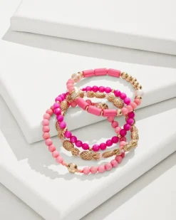 Tropical Blooms Pineapple Beaded Stretch Bracelet Set