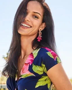 Tropical Blooms Tassel Shell Statement Earrings