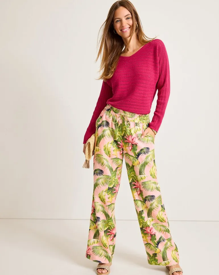 Two Palms Frond Royal High-Rise Linen Easy Pants