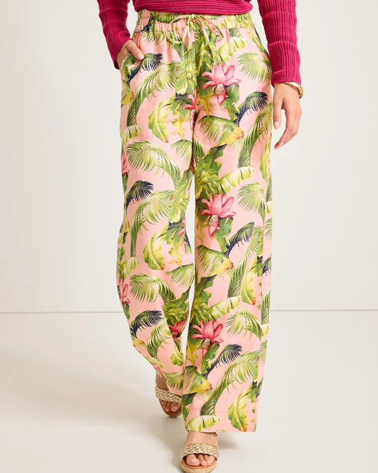 Two Palms Frond Royal High-Rise Linen Easy Pants