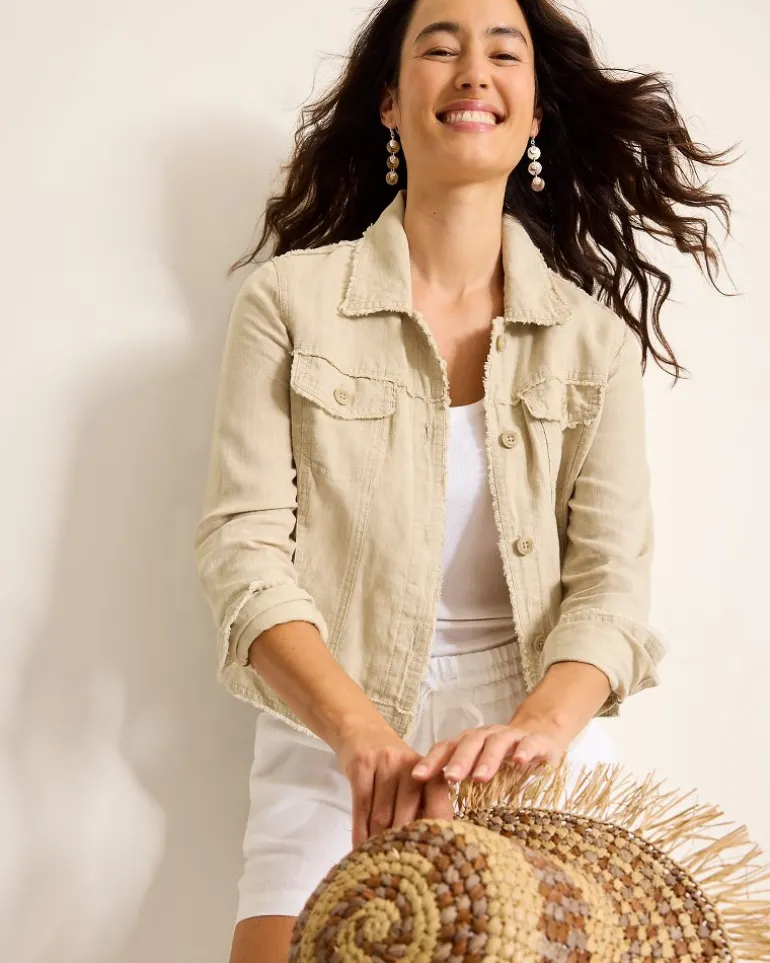 Two Palms Linen Raw-Edge Jacket