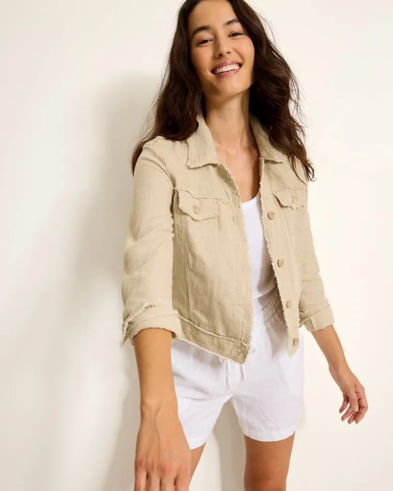 Two Palms Linen Raw-Edge Jacket