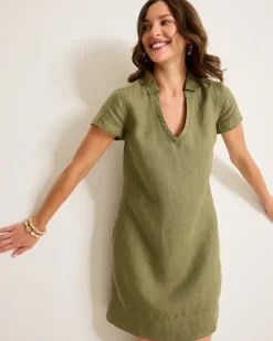 Two Palms Short-Sleeve Linen Collared Dress