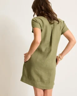 Two Palms Short-Sleeve Linen Collared Dress
