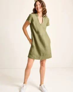 Two Palms Short-Sleeve Linen Collared Dress