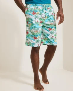 Woven Tropical Print Pajama Shorts